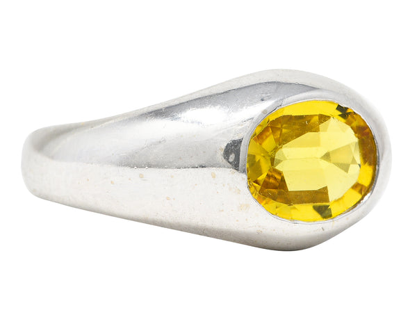 Vintage 1.15 CTW Yellow Sapphire 14 Karat White Gold Unisex Gypsy Band Ring Wilson's Estate Jewelry