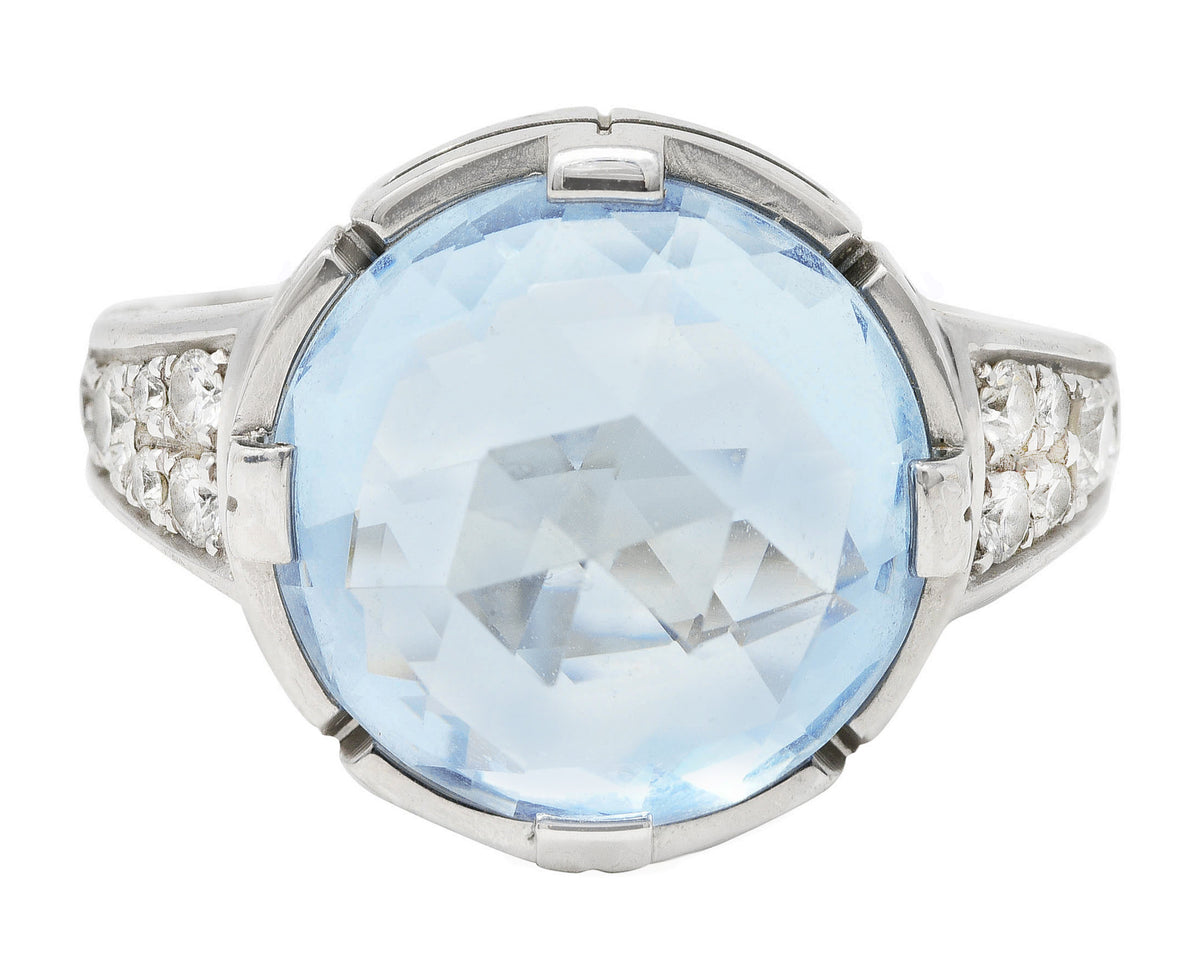 Bulgari Contemporary Italian Diamond Blue Topaz 18 Karat White Gold ...