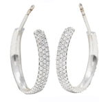 Tiffany & Co. 1.00 CTW Pave Diamond 18 Karat White Gold 19 MM Half Hoop Metro Earrings Wilson's Estate Jewelry