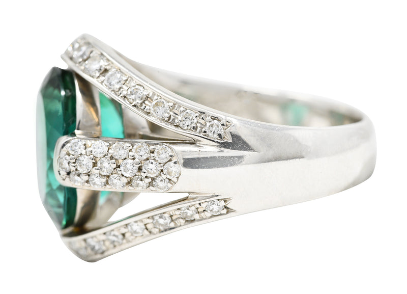 Contemporary 6.62 CTW Green Tourmaline Diamond Platinum Gemstone Band Ring Wilson's Estate Jewelry