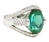 Contemporary 6.62 CTW Green Tourmaline Diamond Platinum Gemstone Band Ring Wilson's Estate Jewelry