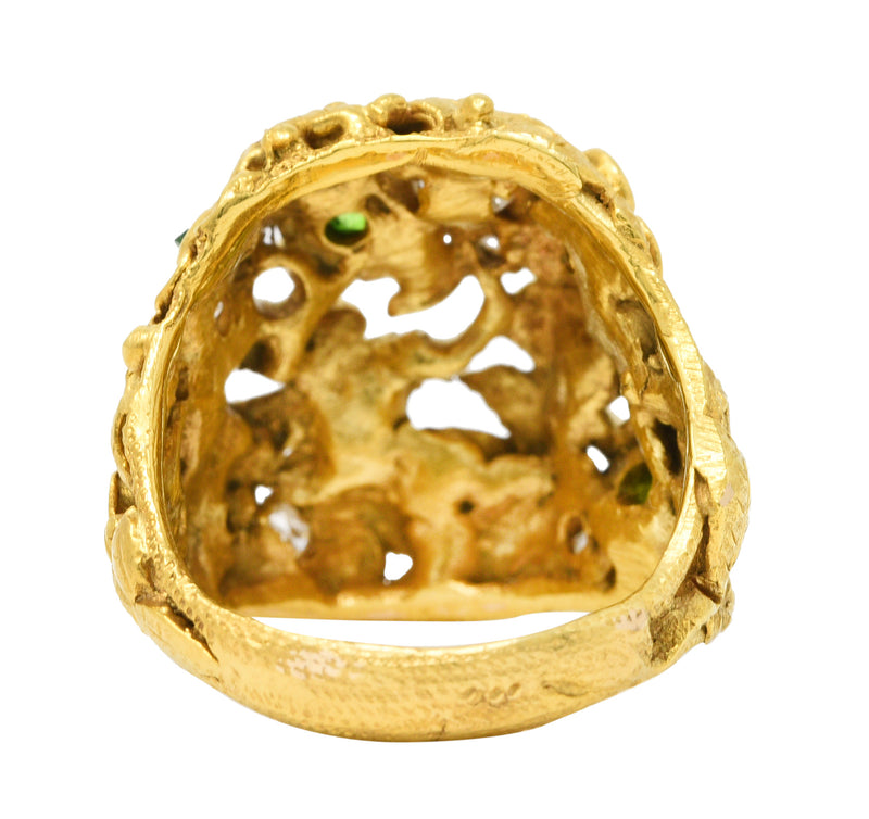 Arts & Crafts Antique Diamond Demantoid Garnet 14 Karat Gold Lovebird RingRing - Wilson's Estate Jewelry