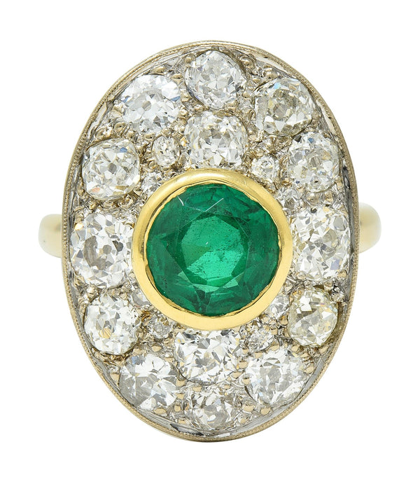 Mid-Century 4.22 CTW Emerald Diamond Platinum 18 Karat Gold Ring GIA