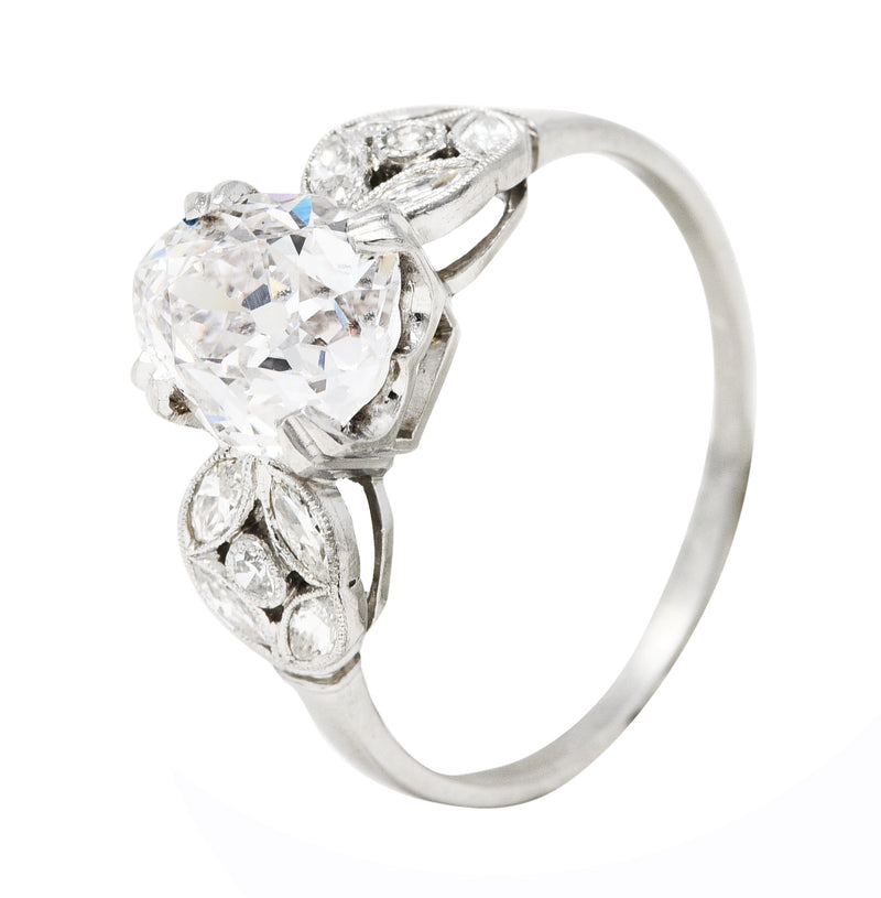 Edwardian 2.08 CTW Fancy Pink Pear Diamond & Diamond Platinum Engagement Ring GIA Wilson's Estate Jewelry