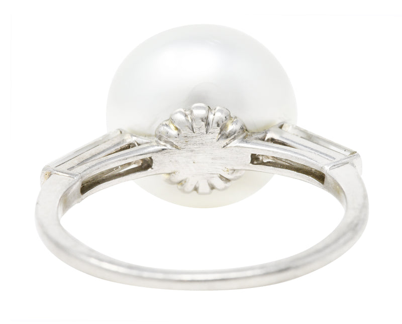 Mid-Century Diamond South Sea Pearl Platinum Statement Ring Wilson's Estate Jewelry