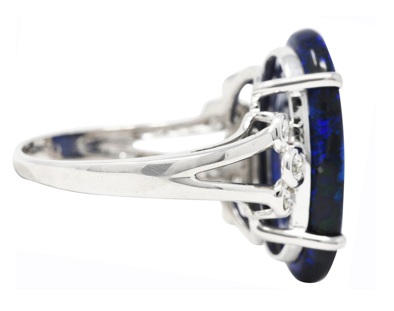 Contemporary Diamond Black Opal 18 Karat White Gold Statement Ring Wilson's Estate Jewelry