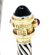 1990's David Yurman Blue Topaz Tourmaline 14 Karat Gold Sterling Silver Renaissance Cuff Braceletbracelet - Wilson's Estate Jewelry