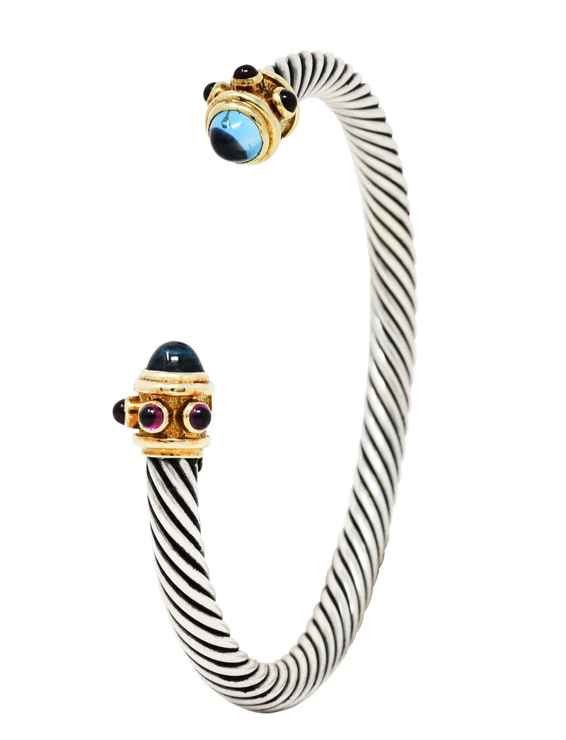 1990's David Yurman Blue Topaz Tourmaline 14 Karat Gold Sterling Silver Renaissance Cuff Braceletbracelet - Wilson's Estate Jewelry