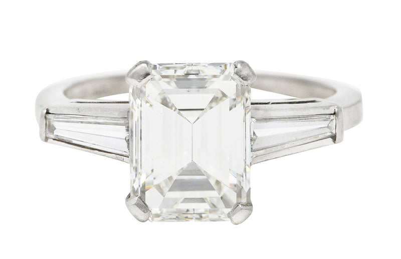 Mid-Century 2.22 CTW Emerald Cut Diamond Platinum Engagement Ring GIA Wilson's Estate Jewelry