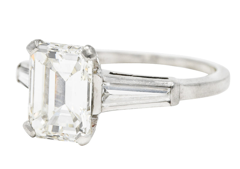 Mid-Century 2.22 CTW Emerald Cut Diamond Platinum Engagement Ring GIA Wilson's Estate Jewelry