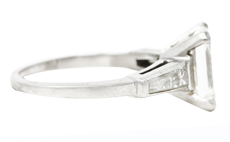 Mid-Century 2.22 CTW Emerald Cut Diamond Platinum Engagement Ring GIA Wilson's Estate Jewelry