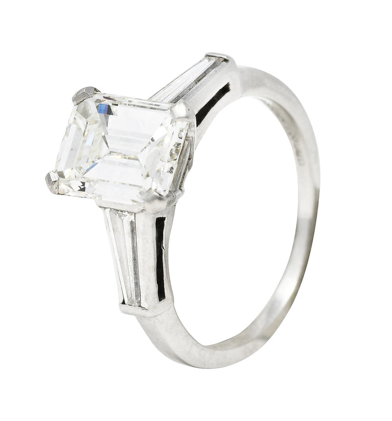 Mid-Century 2.22 CTW Emerald Cut Diamond Platinum Engagement Ring GIA Wilson's Estate Jewelry