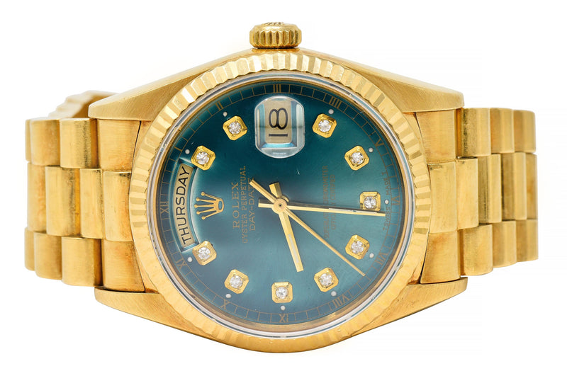 Rolex President Day-Date Vintage Men's Green Dial Diamond Unisex Watch