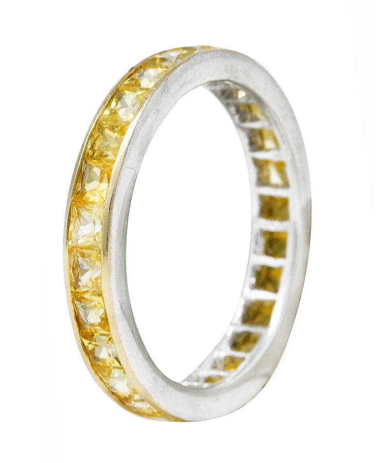 1960's Vintage 2.00 CTW French Cut Yellow Sapphire 18 Karat White Gold Eternity Band Ring Wilson's Estate Jewelry