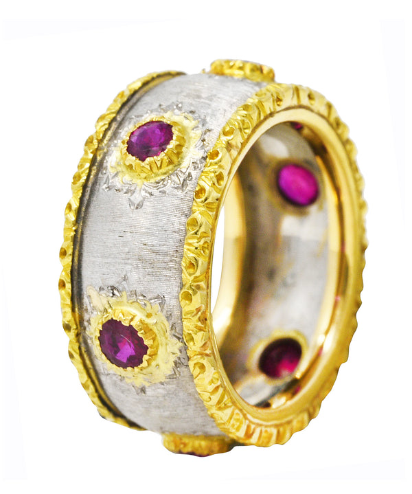 1970's Vintage 0.80 CTW Ruby 18 Karat Two-Tone Gold Band Ring Wilson's Estate Jewelry