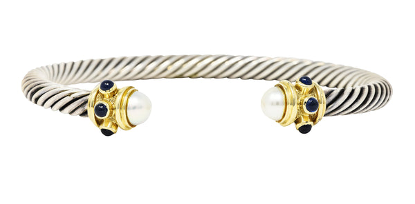 1990's David Yurman Sapphire Pearl 14 Karat Gold Sterling Silver Renaissance Cuff Braceletbracelet - Wilson's Estate Jewelry