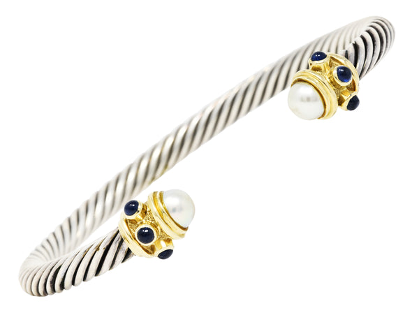 1990's David Yurman Sapphire Pearl 14 Karat Gold Sterling Silver Renaissance Cuff Braceletbracelet - Wilson's Estate Jewelry