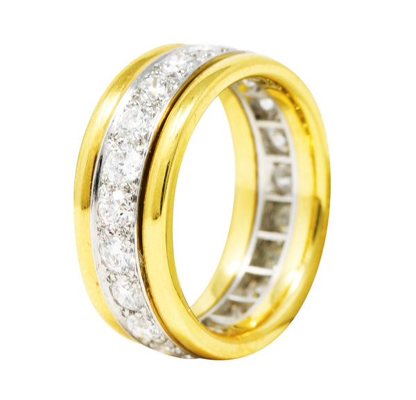 Oscar Heyman 2.00 CTW Diamond Platinum 18 Karat Yellow Gold Unisex Vintage Band Ring Wilson's Estate Jewelry