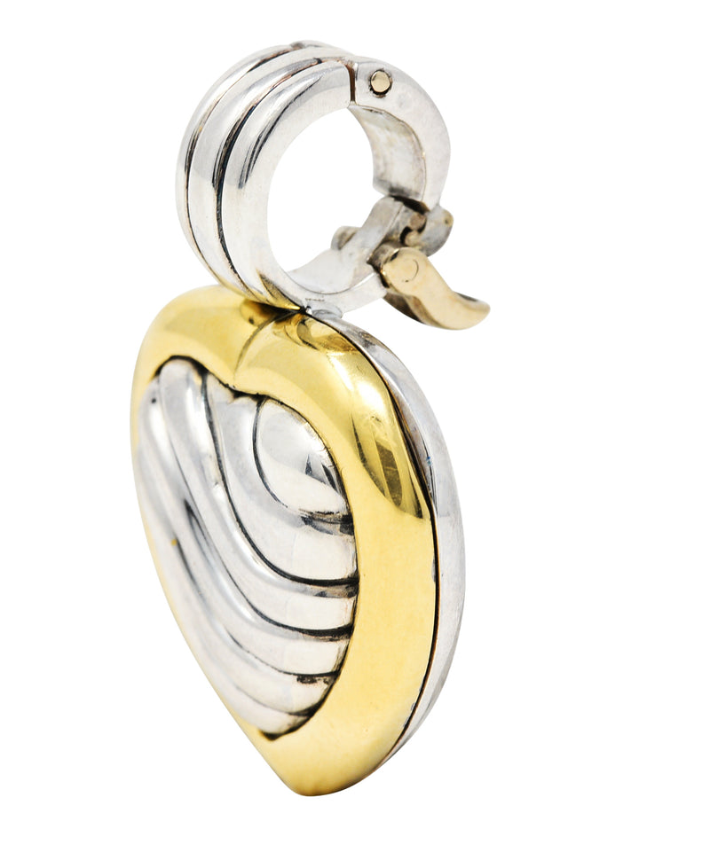 1990's David Yurman 18 Karat Gold Sterling Silver Classic Cable Heart Locket Enhancer PendantNecklace - Wilson's Estate Jewelry