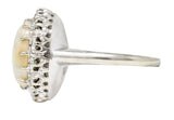 Vintage Opal Cabochon 1.00 CTW Diamond 14 Karat White Gold Cluster Ring Wilson's Estate Jewelry