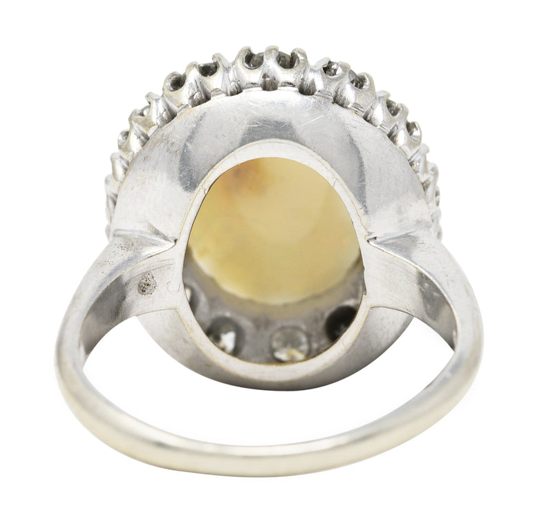 Vintage Opal Cabochon 1.00 CTW Diamond 14 Karat White Gold Cluster Ring Wilson's Estate Jewelry