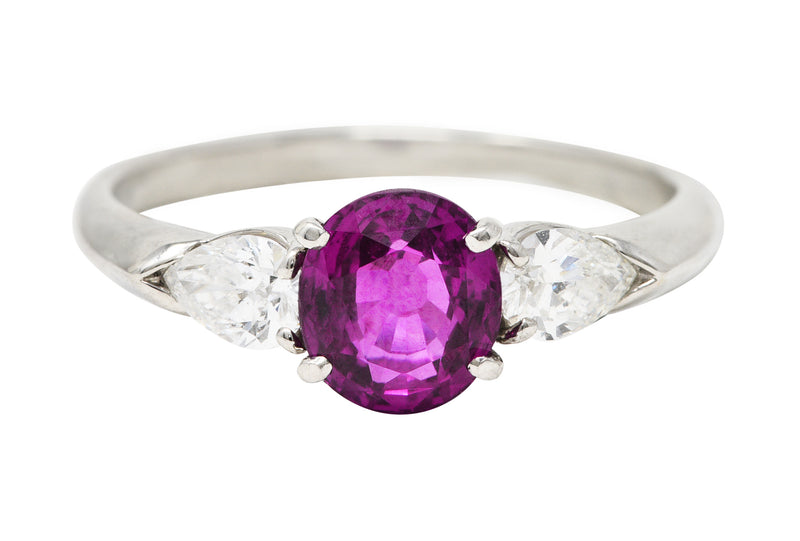 Contemporary 1.60 CTW Pink Sapphire Diamond Platinum Three Stone Ring Wilson's Estate Jewelry
