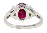 Vintage 2.65 CTW Burma Ruby Diamond Platinum Three Stone Ring GIA Wilson's Estate Jewelry