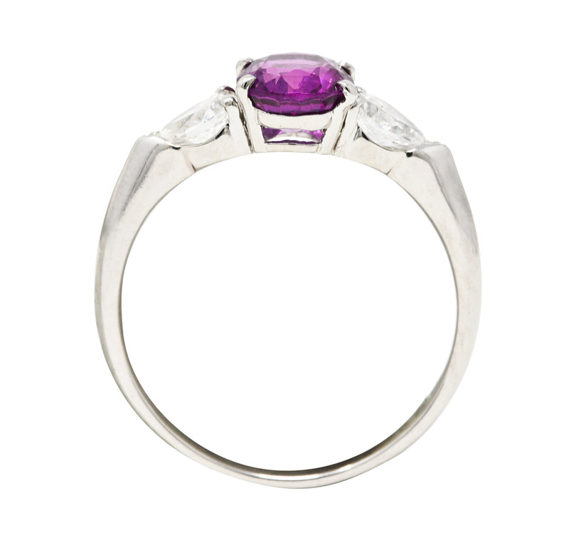 Contemporary 1.60 CTW Pink Sapphire Diamond Platinum Three Stone Ring Wilson's Estate Jewelry