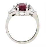 Vintage 2.65 CTW Burma Ruby Diamond Platinum Three Stone Ring GIA Wilson's Estate Jewelry