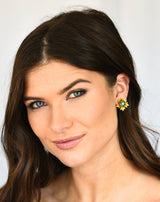 1970's Vintage Emerald Diamond 18 Karat Yellow Gold Flower Ear-Clip Earrings Wilson's Estate Jewelry