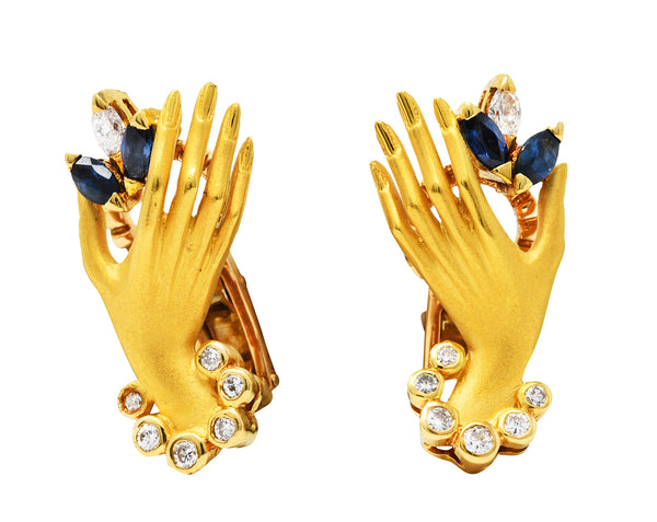 Carrera y Carrera 0.75 CTW Sapphire Diamond 18 Karat Gold Las Manos Hand EarringsEarrings - Wilson's Estate Jewelry