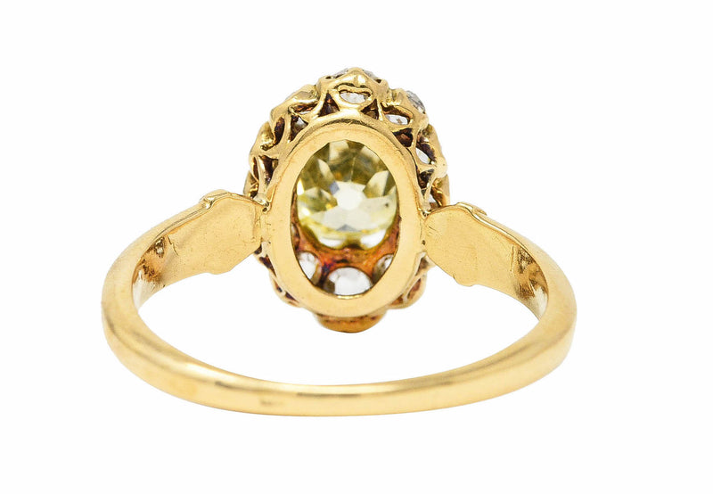 Victorian 1.20 CTW Fancy Yellow Colored Diamond 18 Karat Yellow Gold Antique Cluster Ring Wilson's Estate Jewelry