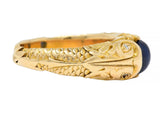 Art Nouveau Sapphire Cabochon Diamond 14 Karat Gold Koi Fish Unisex Antique Ring