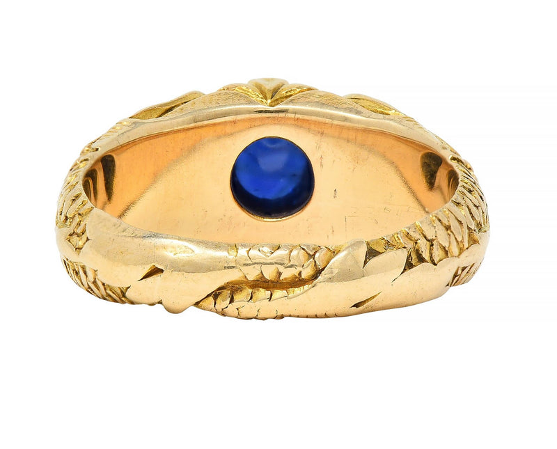 Art Nouveau Sapphire Cabochon Diamond 14 Karat Gold Koi Fish Unisex Antique Ring