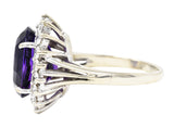 Vintage Checkerboard Cut Amethyst Diamond 14 Karat White Gold Gemstone Cluster Ring Wilson's Estate Jewelry