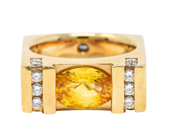 Modern 3.45 CTW Yellow Sapphire Diamond 14 Karat Gold Cushion Band RingRing - Wilson's Estate Jewelry