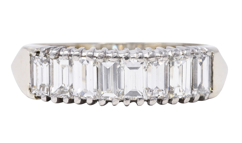 Vintage 1.88 CTW Baguette Diamond 14 Karat White Gold Unisex Band Ring Wilson's Estate Jewelry