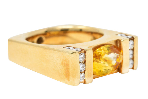 Modern 3.45 CTW Yellow Sapphire Diamond 14 Karat Gold Cushion Band RingRing - Wilson's Estate Jewelry