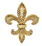 Riker Brothers Victorian Diamond Pearl 14 Karat Gold Fleur-De-Lis Pendant Brooch Wilson's Estate Jewelry