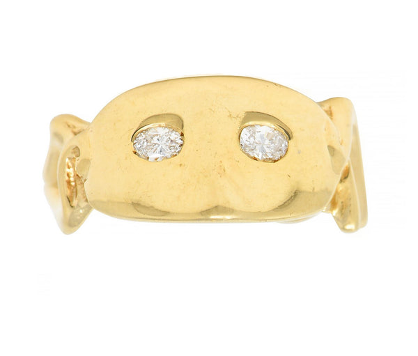 Vintage 14 Karat Yellow Gold Diamond Masquerade Mask Ribbon Ring