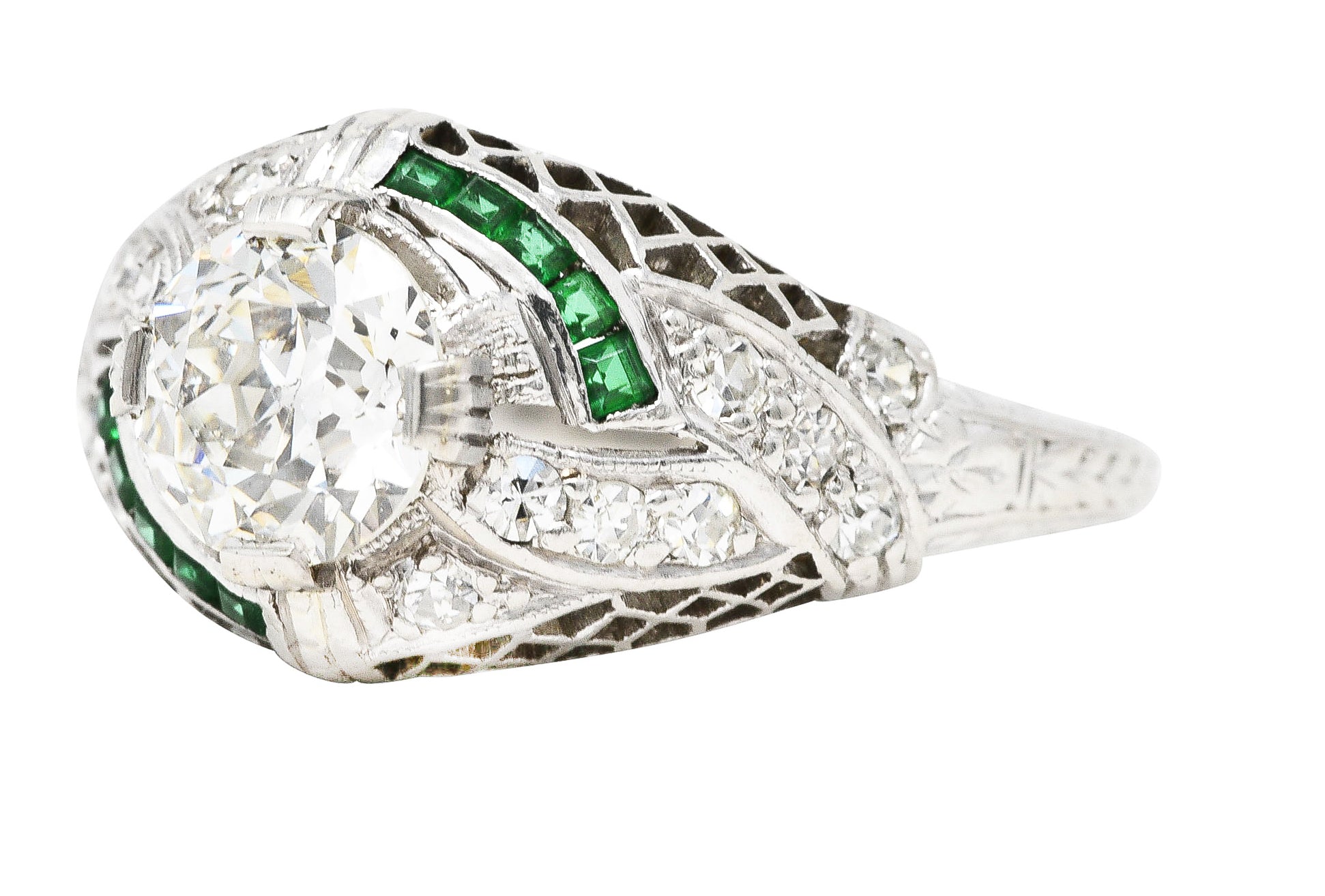 Art Deco 1.35 CTW Old European Diamond Platinum Trellis Engagement Ring GIA Wilson's Estate Jewelry