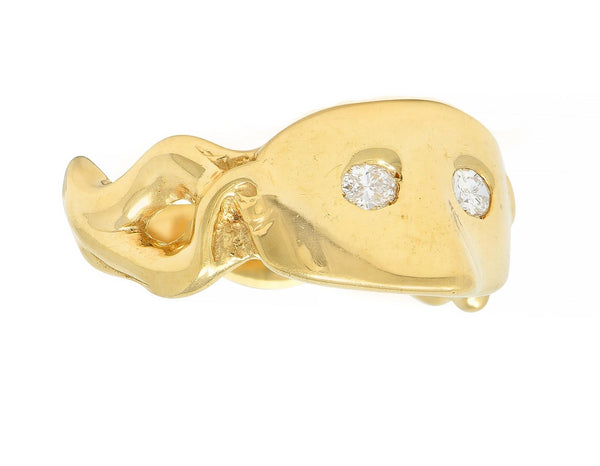Vintage 14 Karat Yellow Gold Diamond Masquerade Mask Ribbon Ring