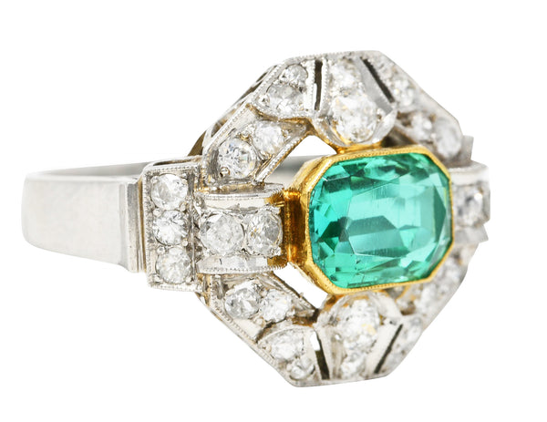 .11111 # SH Vintage 4.15 CTW No Oil Colombian Emerald Platinum 18 Karat Yellow Gold Statement Ring GIA Wilson's Estate Jewelry
