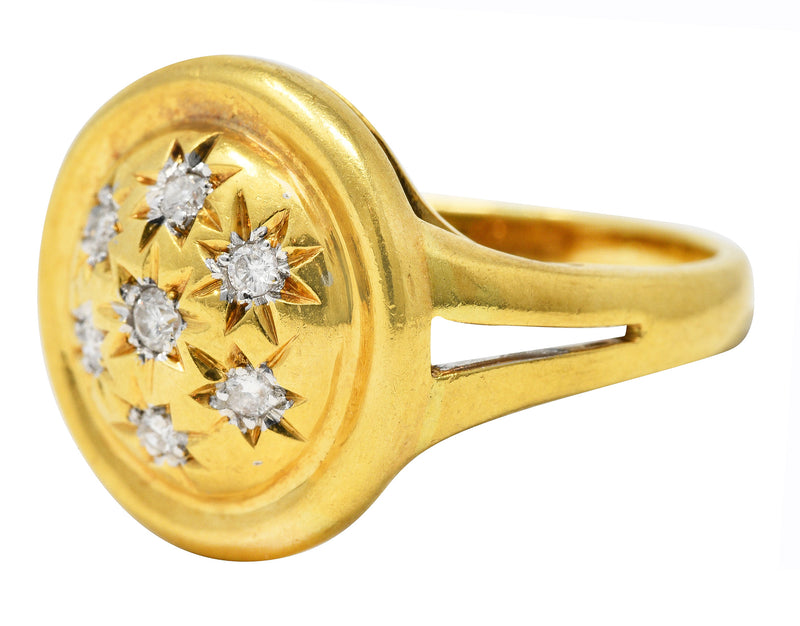 Vintage 1960's Diamond 18 Karat Two-Tone Gold Star Dome Ring Wilson's Estate Jewelry