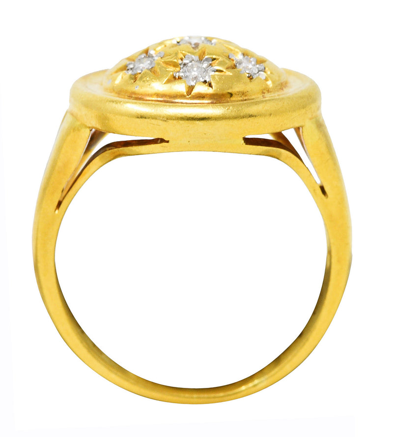 Vintage 1960's Diamond 18 Karat Two-Tone Gold Star Dome Ring Wilson's Estate Jewelry