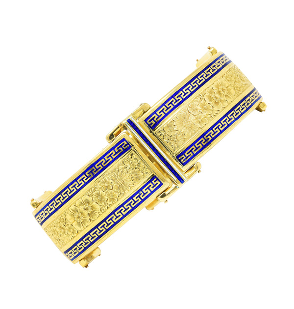 Victorian Enamel 18 Karat Gold Greek Key Panel Braceletbracelet - Wilson's Estate Jewelry