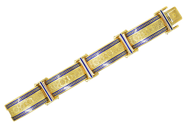 Victorian Enamel 18 Karat Gold Greek Key Panel Braceletbracelet - Wilson's Estate Jewelry