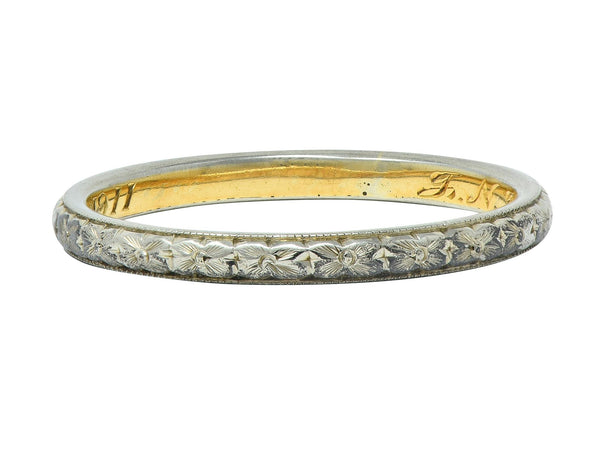 Edwardian 1911 18 Karat Two-Tone Gold Orange Blossom Antique Wedding Band Ring