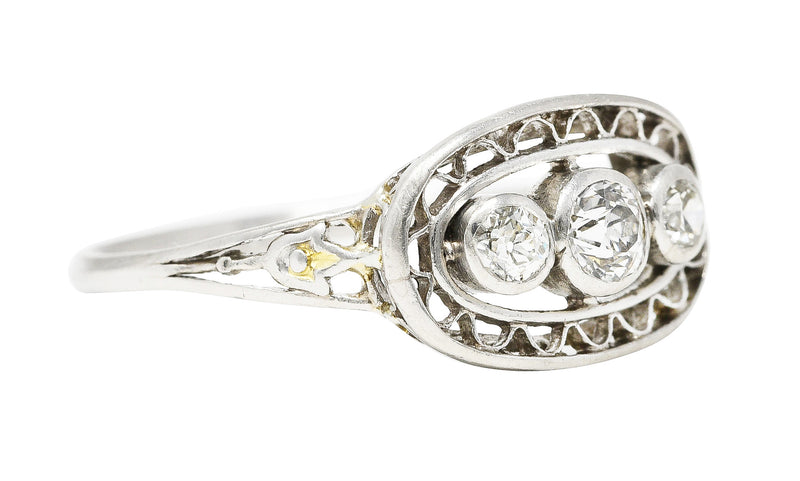 1910 Edwardian 0.27 CTW Old Mine Diamond Antique Three Stone Band Ring Wilson's Estate Jewelry