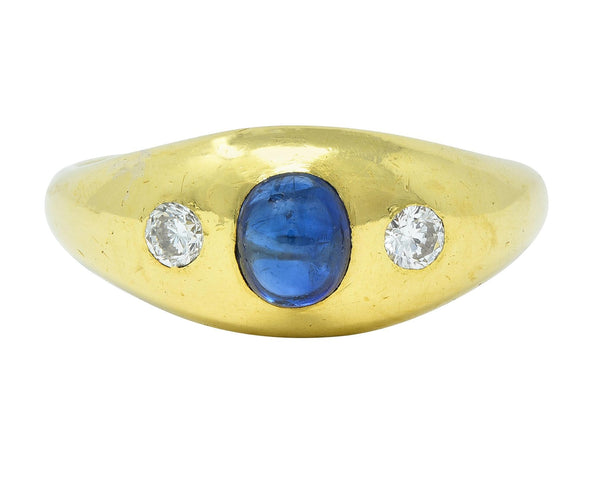 Mid-Century 1.36 CTW Sapphire Diamond 14 Karat Yellow Gold Three Stone Ring